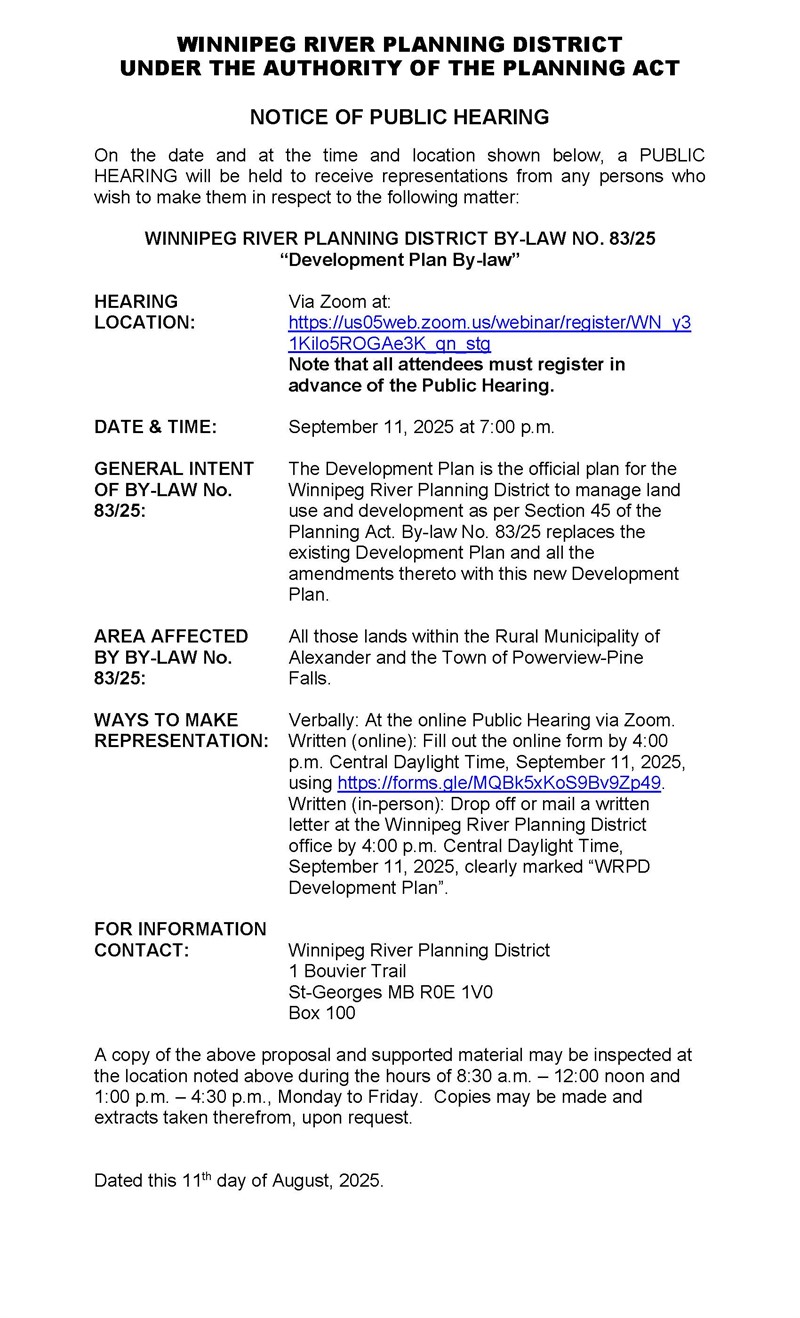 Public Hearing Notice for Development Plan 83-25